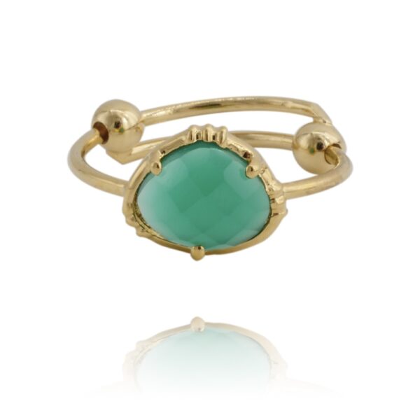 bague réglable dorée femme avec pierre naturelle en agate verte bijoux tendance made in france
