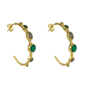 boucles d'oreilles créoles dorées avec des pierres naturelles de la marque de bijoux française Diaperis chez Dolita