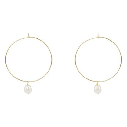 idée de cadeau bijoux femme les boucles d'oreilles créoles avec pendentif nacre en plaqué or