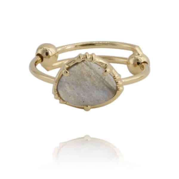bague réglable dorée femme avec pierre naturelle en labradorite bijoux tendance made in france