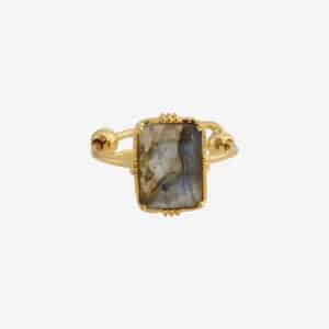 Bague Soraya en plaqué or avec labradorite naturelle – Au fil de Lo