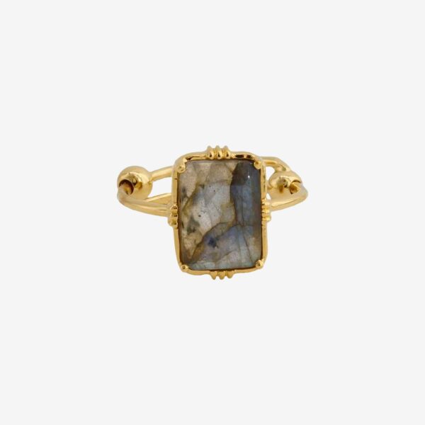 Bague Soraya en plaqué or avec labradorite naturelle – Au fil de Lo