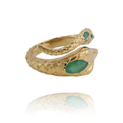bague serpent femme dorée et pierre naturelle en agate verte marque bijoux française Au fil de Lo