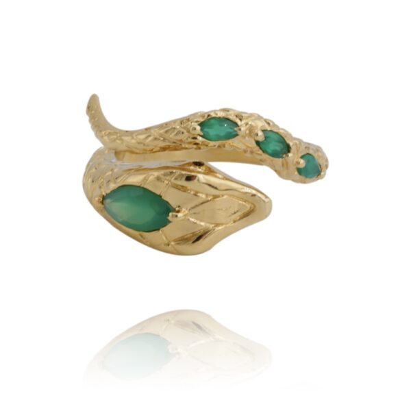 bague serpent femme dorée et pierre naturelle en agate verte marque bijoux française Au fil de Lo