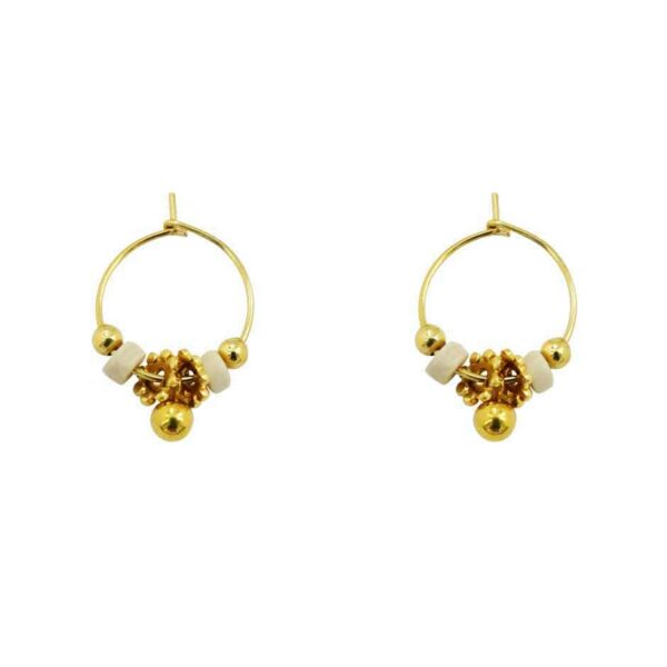 mini créoles ivoire perles dorées femme