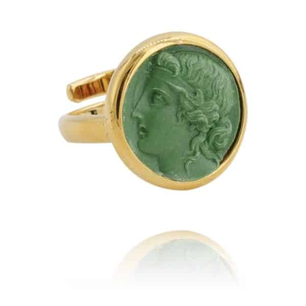 bague chevalière résine verte tendance bijoux femme