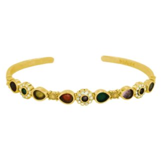 bracelet jonc doré pierres naturelles fleurs LA2L bijoux