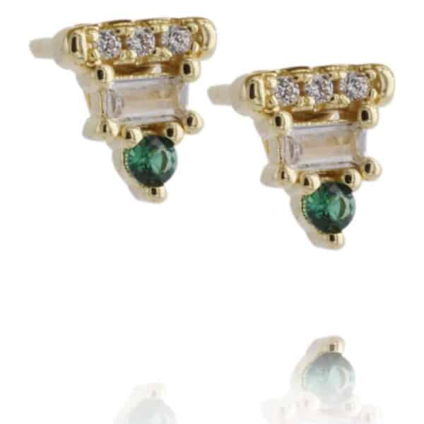 Boucles d'oreilles Annise en plaqué or et oxyde de zirconium vert et blanc