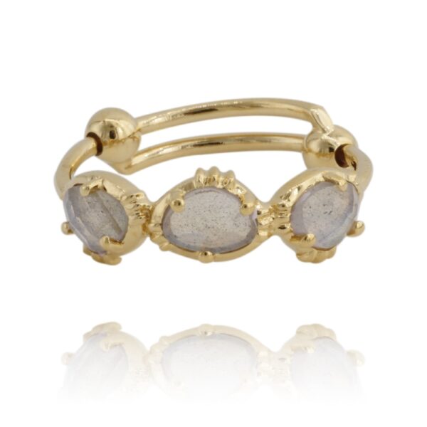 bague dorée en laiton doré avec trois pierres en labradorite Au fil de LO chez Dolita bijoux