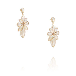 boucles d'oreilles fiona en métal doré et cristaux couleur champagne chez Dolita-bijoux