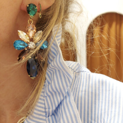 boucles d'oreilles fiona en métal doré et cristaux couleur multi-couleur chez Dolita-bijoux