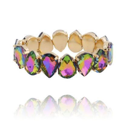 Bracelet fiona en métal doré et cristaux couleur vert et rose chez Dolita-bijoux