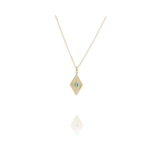 Collier asheley en laiton doré et zircon blanc et vert par Socly chez Dolita-bijoux