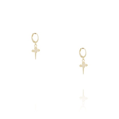 Boucles d'oreilles Sword doré avec zirconium blanc par Virginie Berman chez Dolita-bijoux