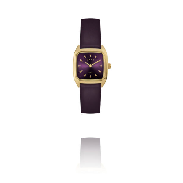 Montre Prima nova avec reflet aubergine et bracelet cuir aubergine par LAPS chez Dolita-bijoux