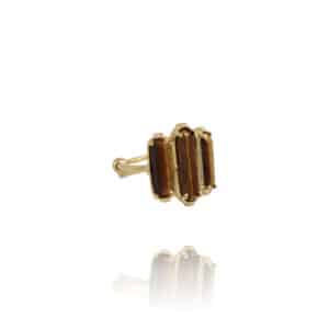 bague large femme dorée en laiton et en pierre naturelle oeil de tigre de la créatrice française Au fil de Lo chez Dolita-bijoux