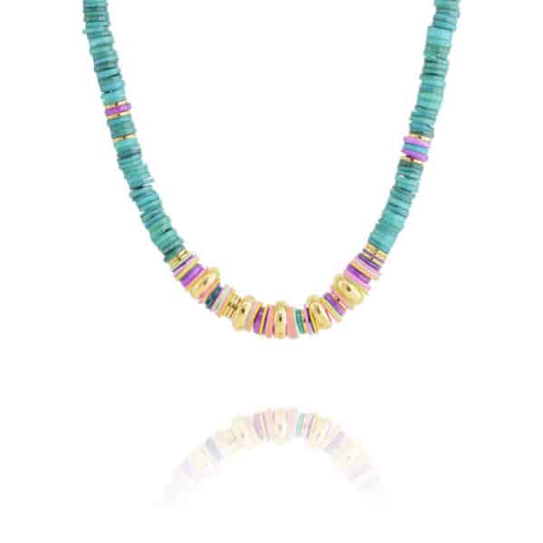 Collier Monaco Bleu Lagon de Vadi avec perles naturelles, vinyle recyclé et plaqué or