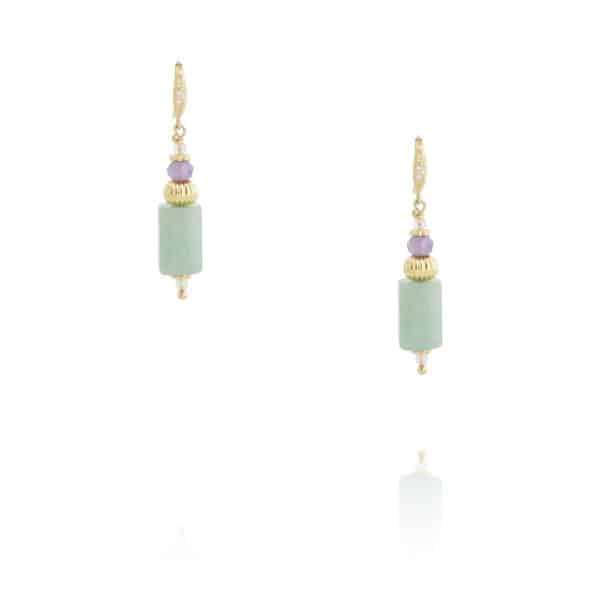 Boucles d'oreilles créoles Ailana dorées et pierre chrysoprase par Petite madame chez Dolita-bijoux