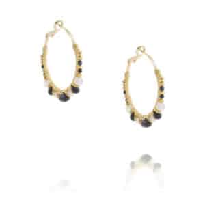 boucles d'oreilles créoles onyx et labradorite par Satellite chez Dolita-bijoux