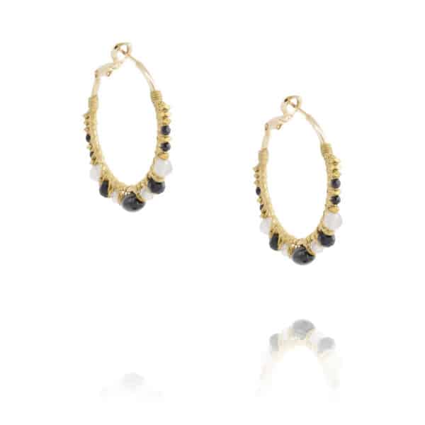 boucles d'oreilles créoles onyx et labradorite par Satellite chez Dolita-bijoux