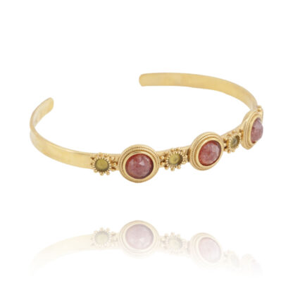 bracelet jonc Jasmine en pierre quartz fraise et serpentine par La2L chez Dolita-bijoux