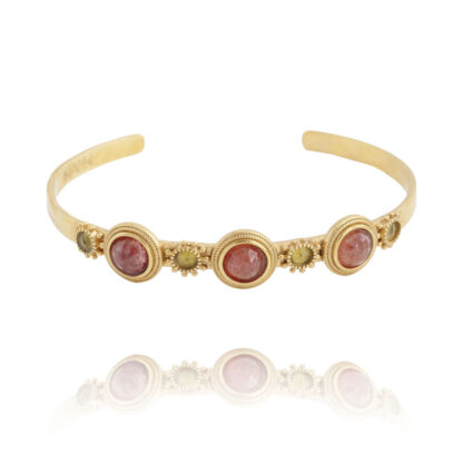bracelet jonc Jasmine en pierre quartz fraise et serpentine par La2L chez Dolita-bijoux