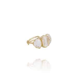 bague large femme dorée en laiton et en pierre naturelle cristal de roche de la créatrice française Au fil de Lo chez Dolita-bijoux