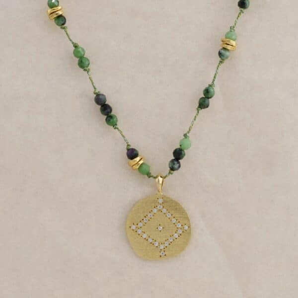 Sautoir femme doré pierres naturelles zircons blanc et rubis zoisite par hanka in chez Dolita-bijoux