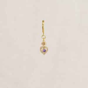Boucle d'oreille Coeur à l'unité de Virginie Berman en plaqué or 18K, sertie de zirconiums violets et blancs