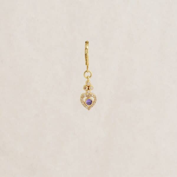 Boucle d'oreille Coeur à l'unité de Virginie Berman en plaqué or 18K, sertie de zirconiums violets et blancs