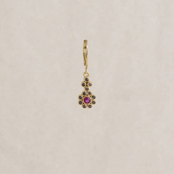 Boucle d'oreille Daisy Rose à l'unité de Virginie Berman en plaqué or 18K, sertie de zirconiums bruns et roses