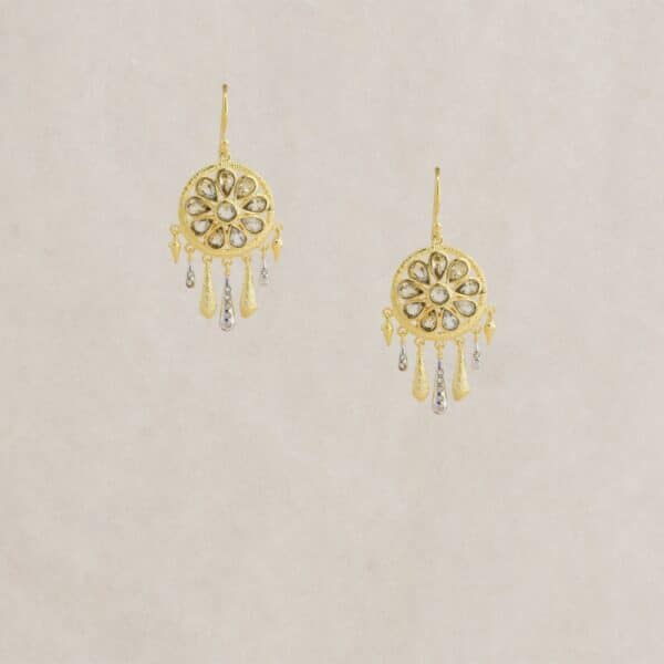 Boucle d'oreille "Koma" en plaqué or avec citrine en forme de fleur et zircons, signée Diaperis. Chez Dolitabis