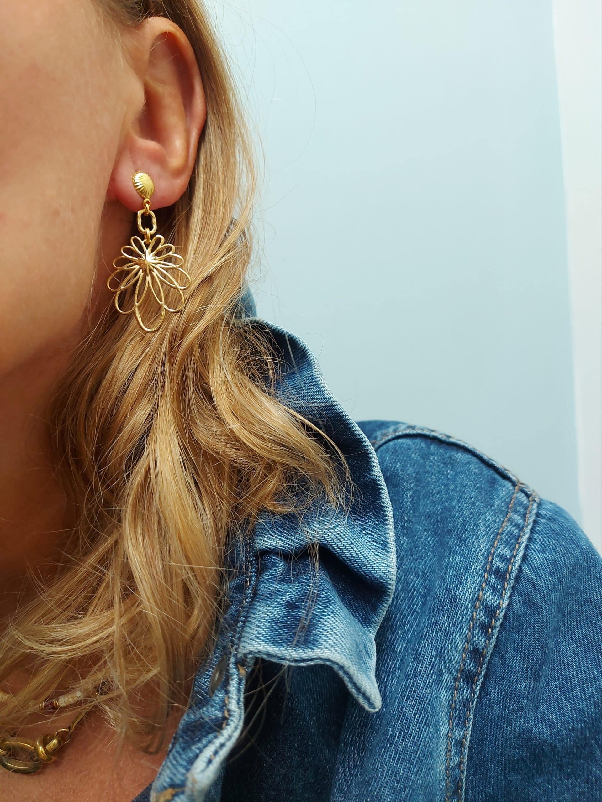 Boucles d’oreilles Jorgina – Forme Leaf martelé, petit modèle - Image 2