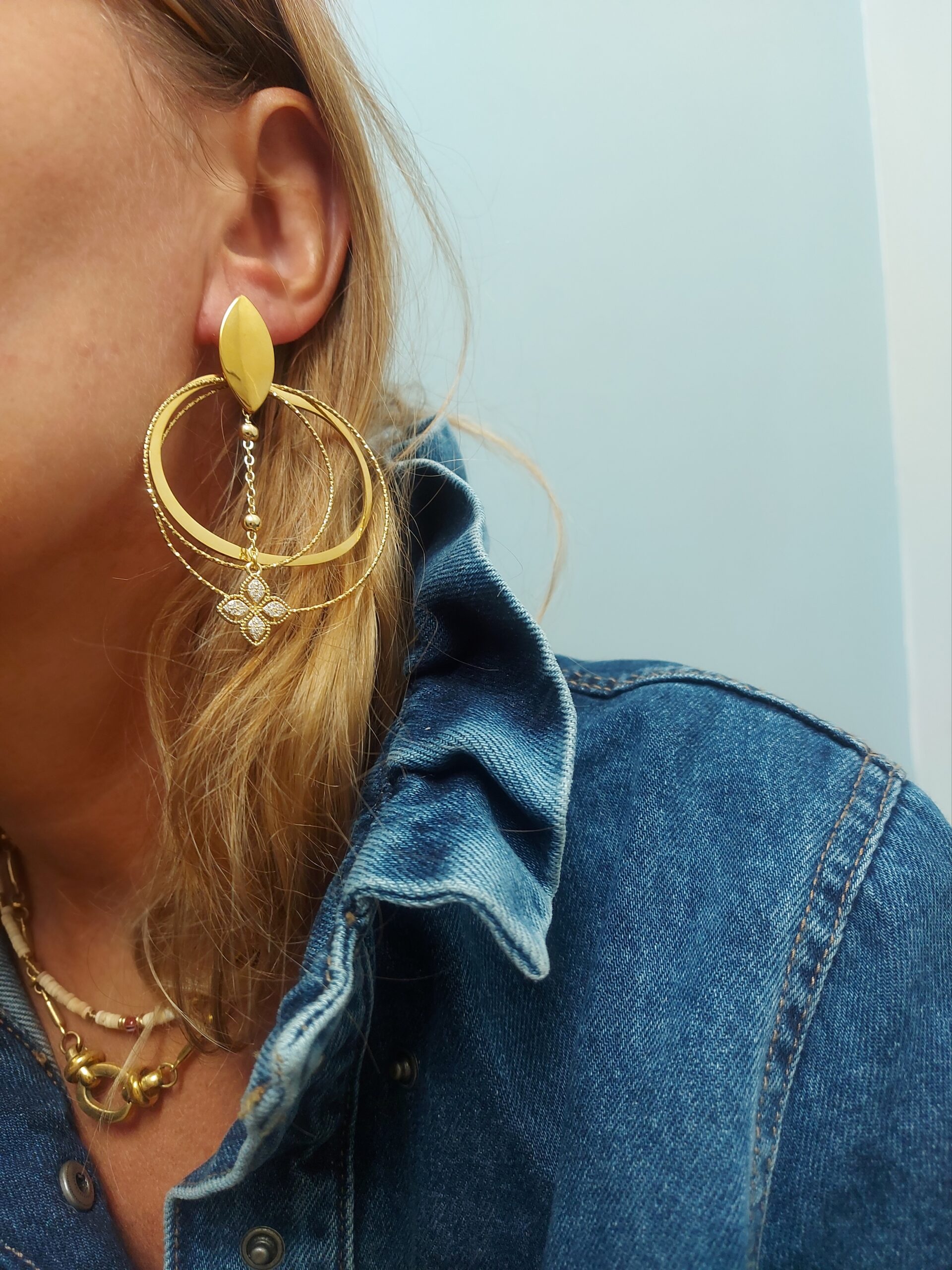 Boucles d’oreilles Fantaisie – Jorgina doré à l’or fin & zircons - Image 2