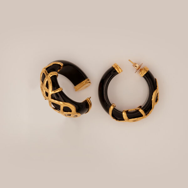 Boucles d'oreilles Créoles Abalone acétate dorées - Noir