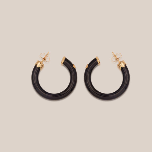 Boucles d'oreilles créoles Caftan petit modèle acétate dorées - Noir