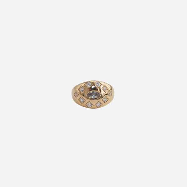 Bague Suzanne chevalière femme plaqué or 18k effet diamant – vue face