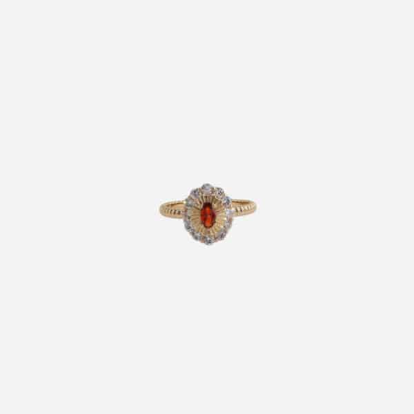 Bague Mariette couleur rubis vintage plaqué or 18k halo de zircons Dolita