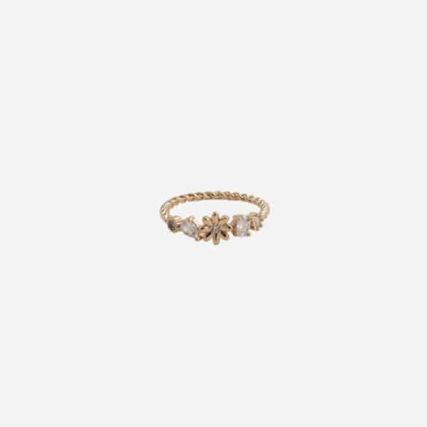 Bague Flore fleur fine plaqué or 18k et oxydes de zirconium – Dolita