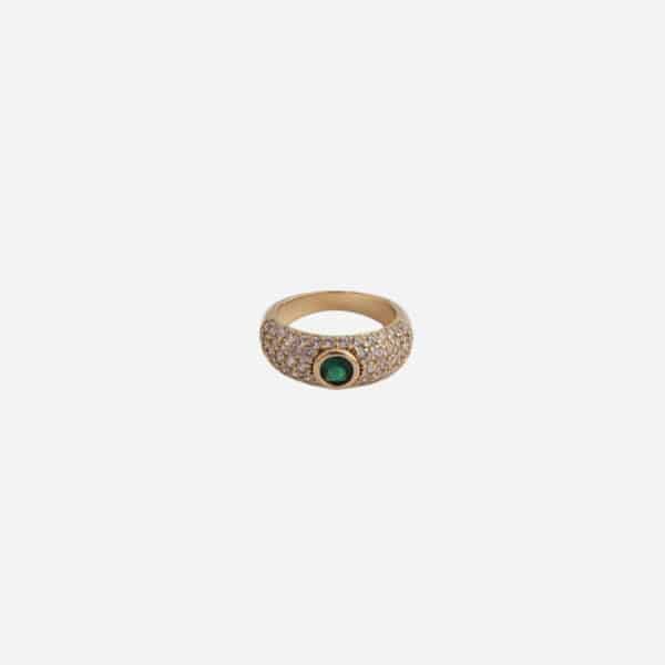Bague Hortense agate verte plaqué or 18k pavée de zircons – Dolita