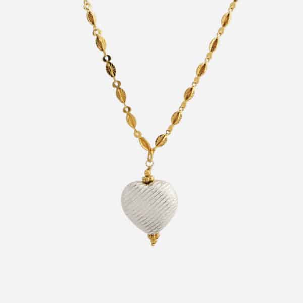 Collier Geo pendentif cœur texturé doré et argenté Delphes Bijoux