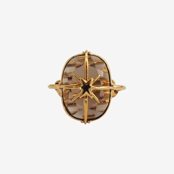 Bague Étoile pierre Quartz fumé femme plaqué or