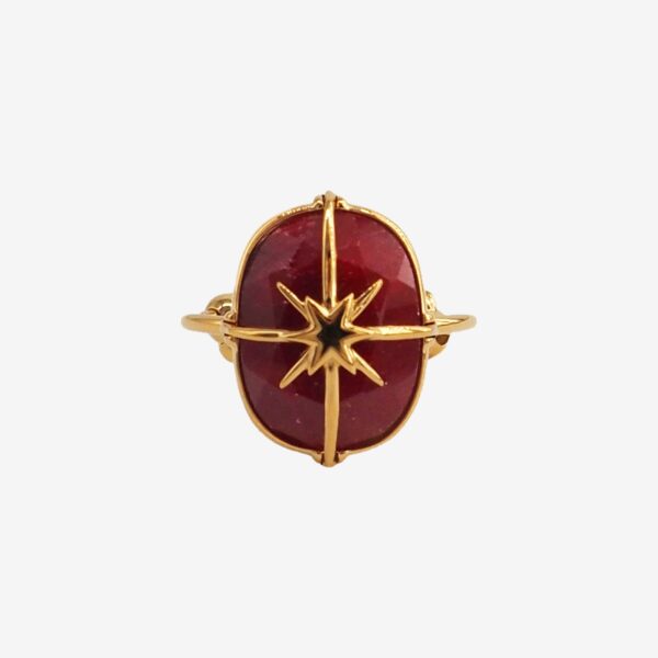 Bague Étoile pierre Silimanite rouge femme plaqué or