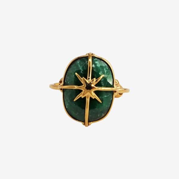 Bague Étoile pierre Silimanite verte femme plaqué or