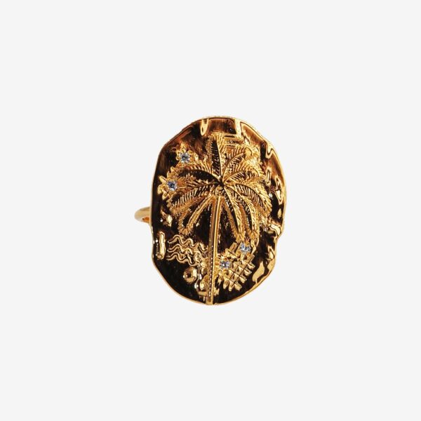 Bague Médaille Palmier femme plaqué or Au fil de Lo
