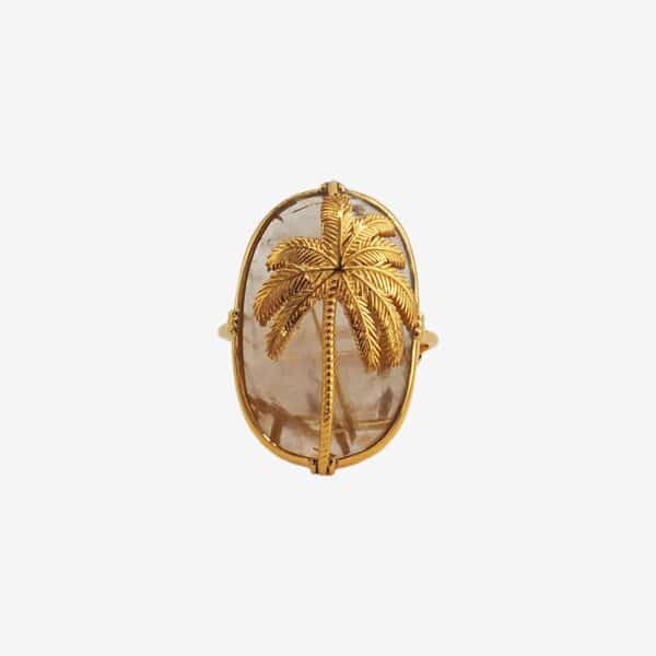 Bague Palmier femme pierre Quartz rutile or Au fil de Lo
