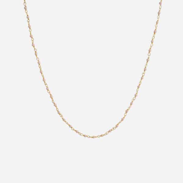 Collier Inde Agate Rose de Une à Une avec perles rondes rose poudré et chaîne dorée
