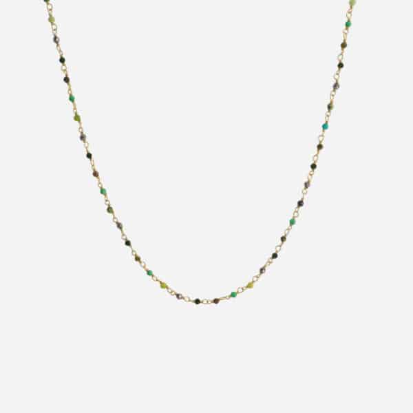 Collier Inde Gradient Vert de Une à Une avec pierres facettées vertes et chaîne dorée