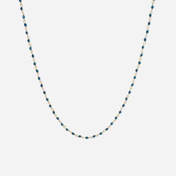 Collier Inde Hématite Bleue de Une à Une avec pierres facettées bleu nuit et chaîne dorée