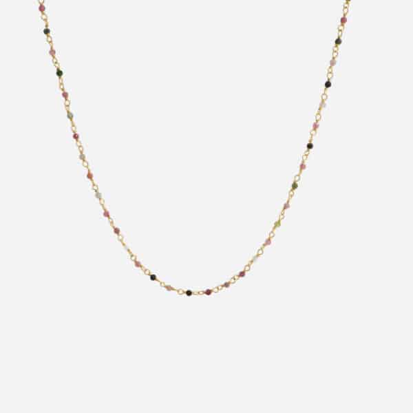 Collier Inde Tourmaline de Une à Une avec perles facettées multicolores et chaîne dorée